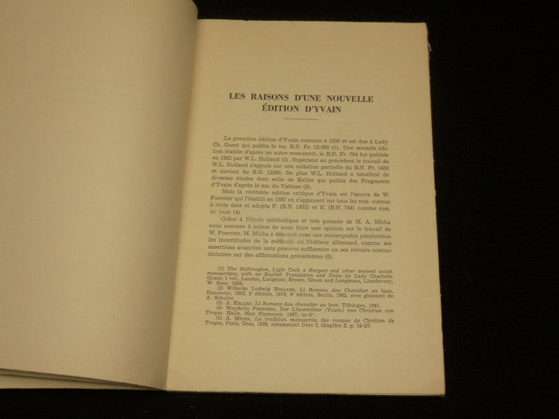 1958 PROLEGOMENES A UNE EDITION D'YVAIN SOFTCOVER BOOK - FRENCH - J 6990
