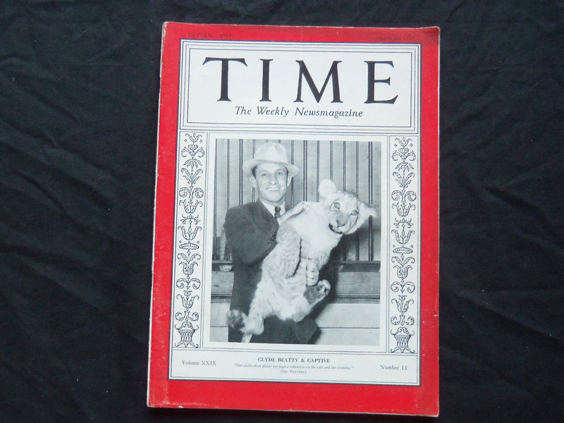 1937 MARCH 29 TIME MAGAZINE - CLYDE BEATTY - T 558