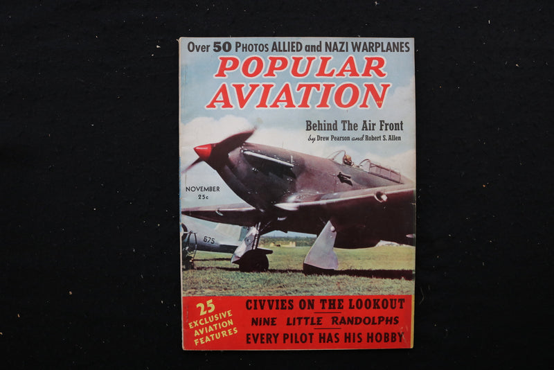 1939 NOVEMBER POPULAR AVIATION MAGAZINE - BEHIND THE AIR FRONT COVER - SP 2617B