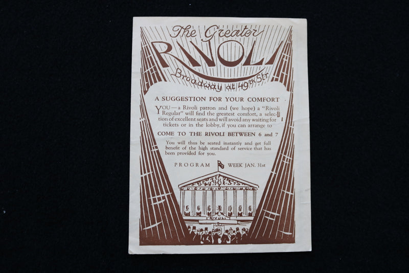 1926 BEHIND THE FRONT PROGRAM - THE GREATER RIVOLI THEATRE - K 1872