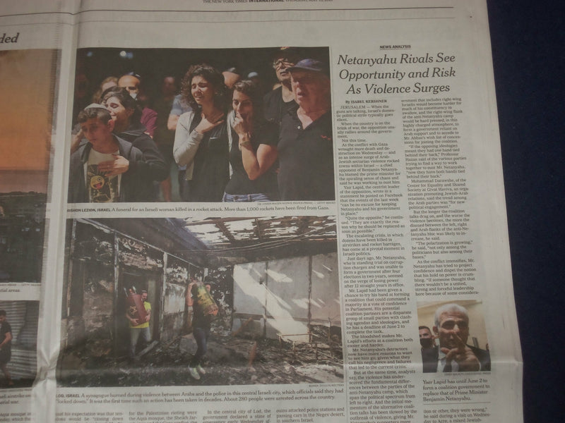 2021 MAY 13 NEW YORK TIMES - MOBS IN STREETS AS ISRAEL AND GAZA ARE BOMBARDED
