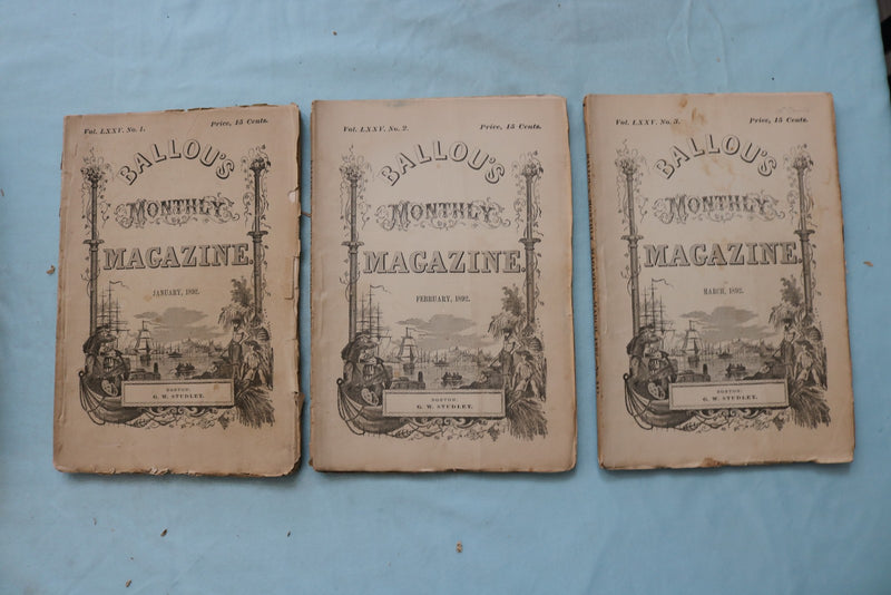 1892 BALLOU'S MONTHLY MAGAZINE - COMPLETE YEAR - LOT OF 12 - O 3976