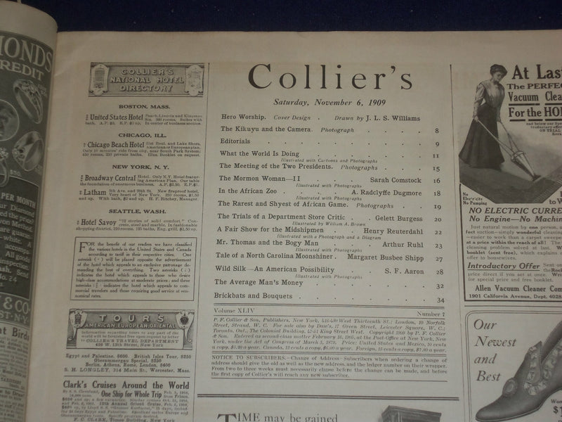 1909 NOVEMBER 6 COLLIER'S MAGAZINE - HERO WORSHIP - ST 6687