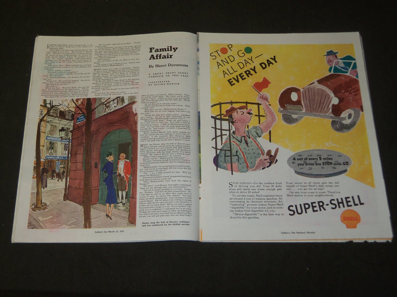 1937 MARCH 13 COLLIER'S MAGAZINE - GREAT ILLUSTRATIONS, ARTICLES & ADS - ST 3629