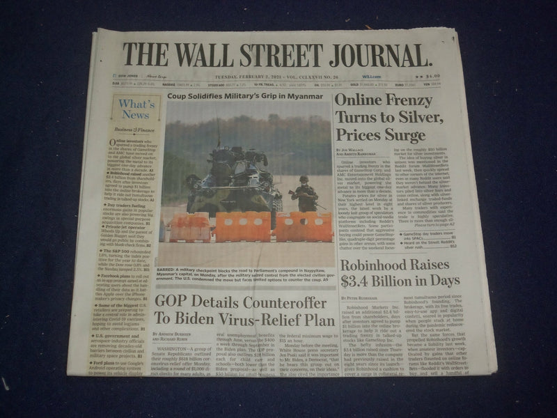 2021 FEBRUARY 2 THE WALL STREET JOURNAL - ROBINHOOD RAISES $3.4 BILLION IN DAYS