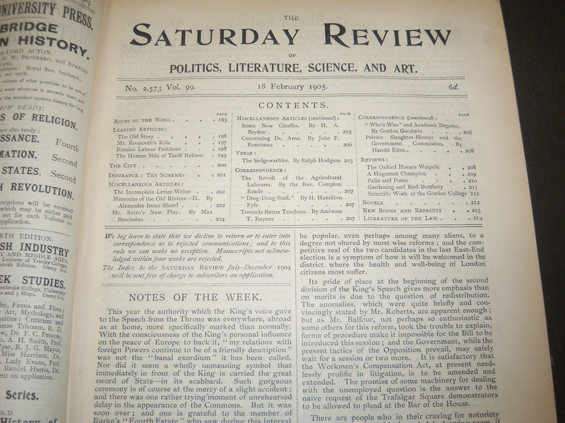 1905 SATURDAY REVIEW 2 BOUND VOLUMES - COMPLETE YR- PUBLISHED IN LONDON - R 1096