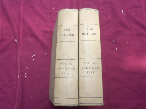 1892 JAN-DEC THE BUILDER U. K. MAGAZINE BOUND VOLUMES - 2 VOLS - FOLD OUTS- C 12