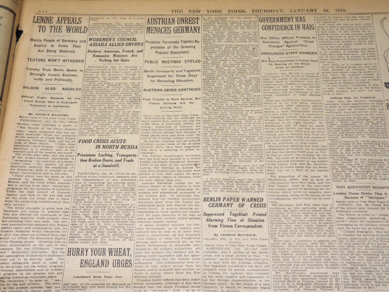 1918 JANUARY 24 NEW YORK TIMES - WAR CABINET DEBATE BEGINS TODAY - NT 7938