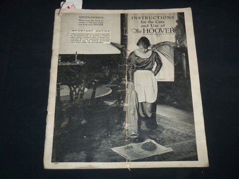 1920'S INSTRUCTIONS FOR THE CARE & USE OF THE HOOVER ELECTRIC SWEEPER - J 9159