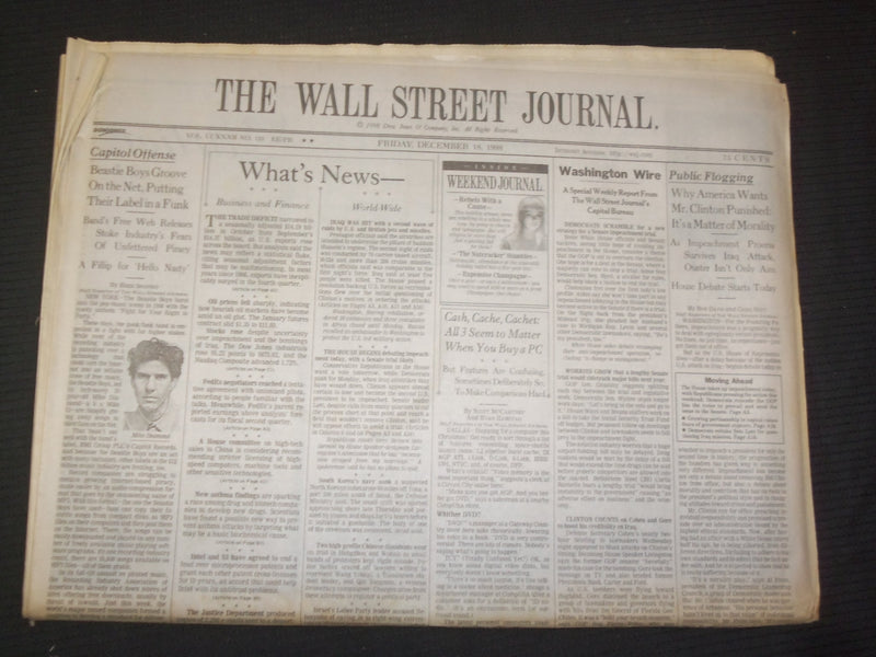1998 DEC 18 THE WALL STREET JOURNAL - AMERICAN WANTS CLINTON PUNISHED - WJ 264