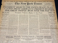1917 AUGUST 29 NEW YORK TIMES - PRESIDENT REJECTS POPE'S PEACE PLAN - NT 8517