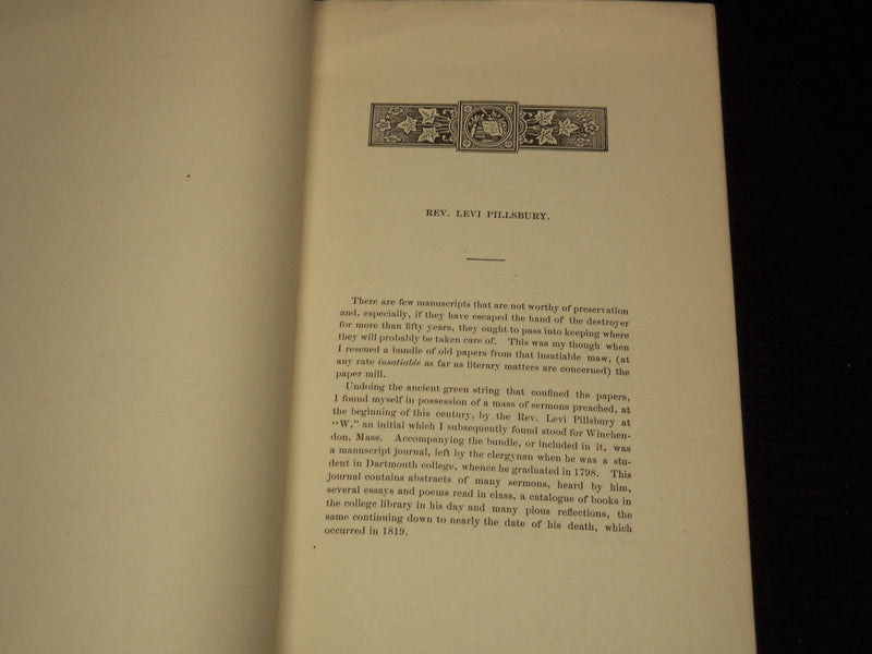 1883 SKETCH OF THE REV. LEVI PILLSBURY BOOK BY ALFRED S. ROE - WORCESTER- J 7523