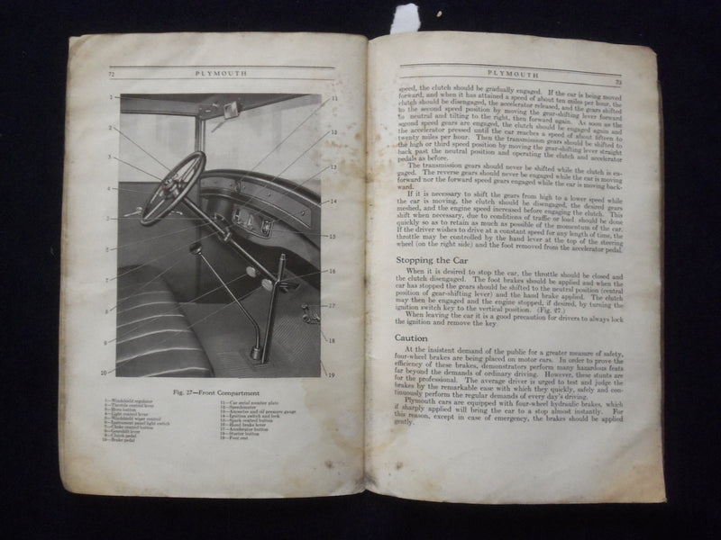 1929 MAY PLYMOUTH INSTRUCTION SOFTCOVER BOOK BY - K 191