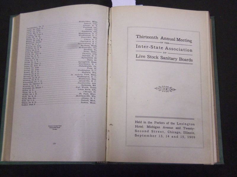 1906-1910 UNITED STATES LIVE STOCK SANITARY ASSOCIATION REPORTS VOLUME - KD 80N