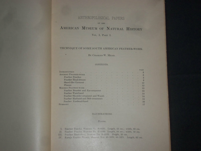 1907 AMER. MUSEUM OF NATURAL HISTORY ANTHROPOLIGICAL PAPERS-VOL 1, PART 1-J 4398