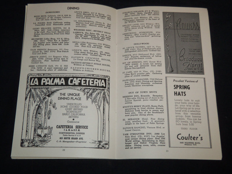 1939 APRIL 15 THE LOS ANGELES DAILY DOINGS PROGRAM - LAWRY'S PRIME RIB - J 8713