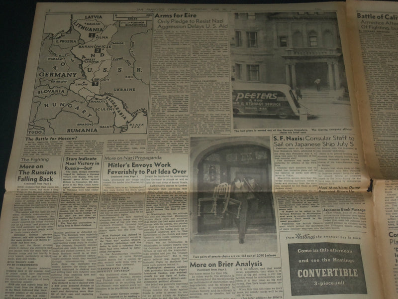 1941 JUNE 28 SAN FRANCISCO CHRONICLE - GREAT NAZI GAINS - TANKS CRASH - NP 3639