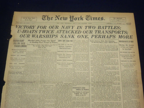 1917 JULY 4 NEW YORK TIMES - VICTORY FOR OUR NAVY IN TWO BATTLES - NT 9294