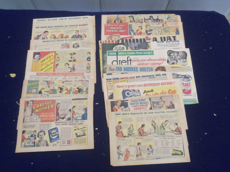 1930'S-1940'S LAUNDRY DETERGENT PRODUCTS COLOR COMICS ADS - LOT OF 54 - NP 5246