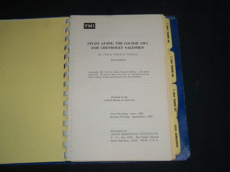 1965 CHEVROLET TMI COURSE CH-1 GUIDE- MOTOR TRUCK SELECTION APPLICATION- KD 5498