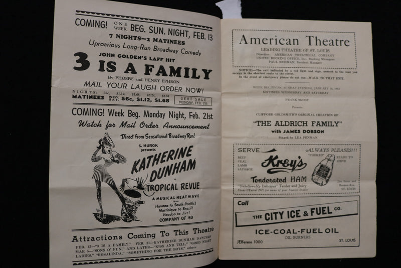 1943-1944 AMERICAN THEATRE PROGRAM - LOT OF 3 - ST. LOUIS - K 2815