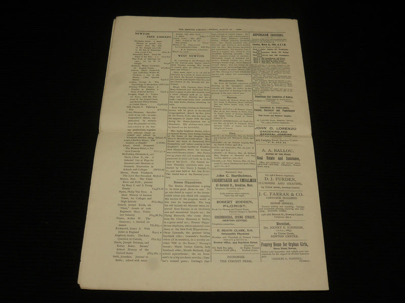 1908 MARCH 27 THE NEWTON CIRCUIT NEWSPAPER - MASSACHUSETTS - NP 4251E