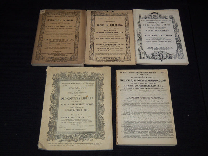 1907-1941 HENRY SOTHERAN BOOK CATALOGUES LOT OF 5 - SOFTCOVER - O 3078D