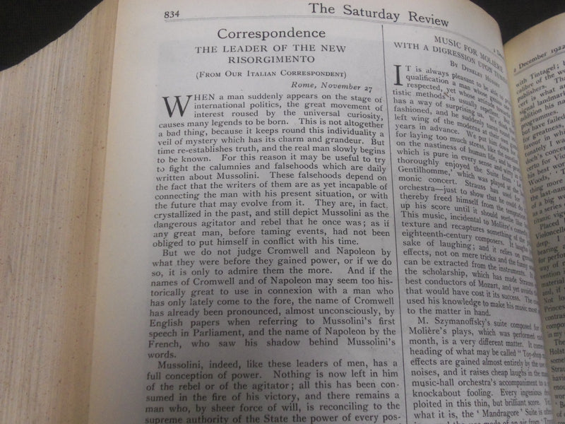 1922 SATURDAY REVIEW 2 BOUND VOLUMES - COMPLETE YR- PUBLISHED IN LONDON - R 1134
