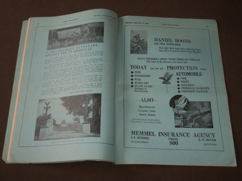 1939 SEPTEMBER 1 COOPER COUNTY RECORD NEWSPAPER - DANIEL BOONE DAYS - NP 2886