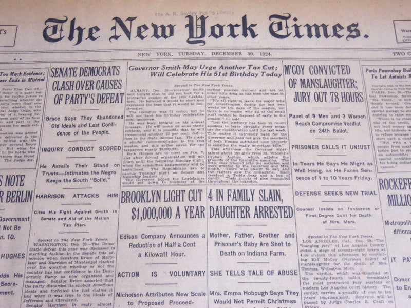 1924 DECEMBER 30 NEW YORK TIMES - M'COY CONVICTED OF MANSLAUGHTER - NT 6861