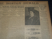 1908 MAY 27 THE BOSTON HERALD - GIANT BATTLESHIP MICHIGAN LAUNCHED - BH 75