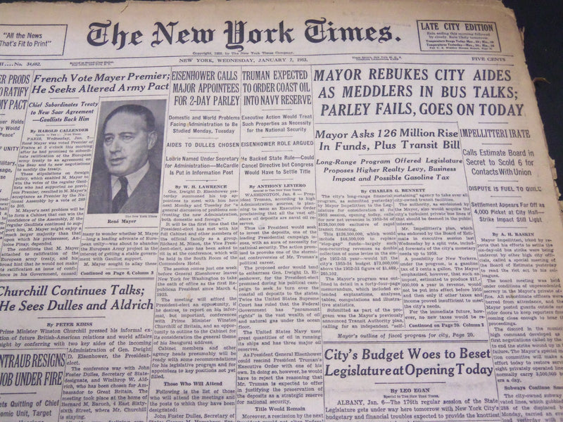 1953 JANUARY 7 NEW YORK TIMES - MAYOR REBUILDS CITY AIDES - NT 4701
