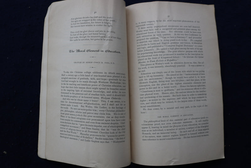 1881 JUNE 29 WESLEYAN UNIVERSITY SEMI-CENTENNIAL SOFTCOVER BOOK - K 832