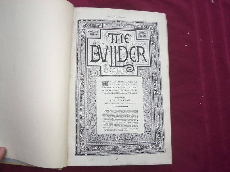 1900 JAN-DEC THE BUILDER U. K. MAGAZINE BOUND VOLUMES - 2 VOLS - FOLD OUTS - C 6
