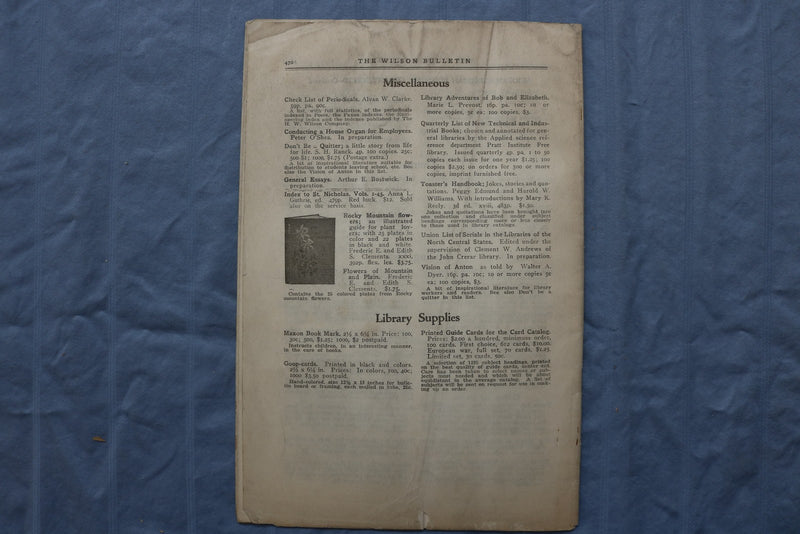 1917-1920 THE WILSON BULLETIN - THE SCHOOL LIBRARY NUMBER - LOT OF 4 - K 2966