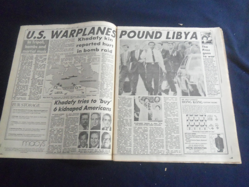 1986 APRIL 15 NEW YORK POST NEWSPAPER - U.S. JETS POUND LIBYA - NP 5656