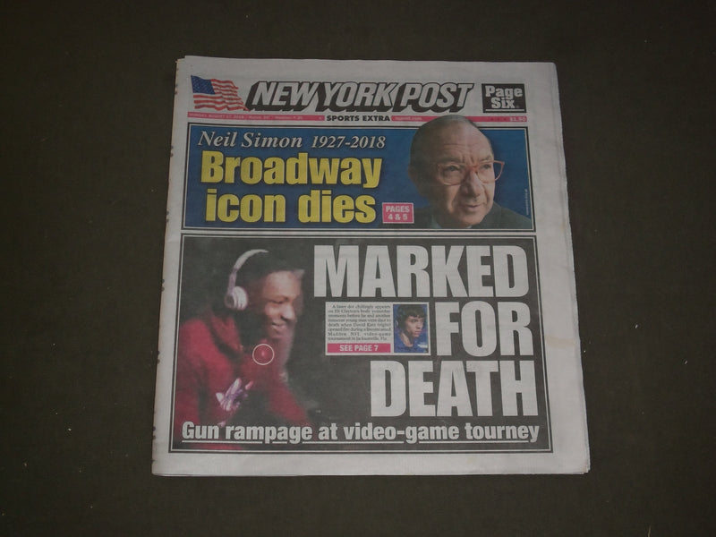 2018 AUGUST 27 NEW YORK POST NEWSPAPER - NEIL SIMON DEAD - 1927-2018