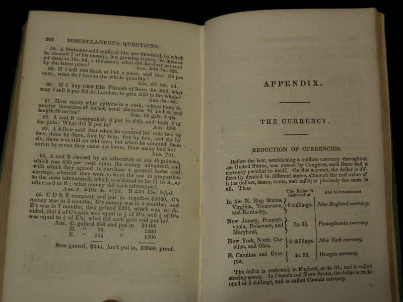 1846 WELCH'S IMPROVED AMERICAN ARITHMETIC BOOK COMPILED BY OLIVER WELCH - K 2195