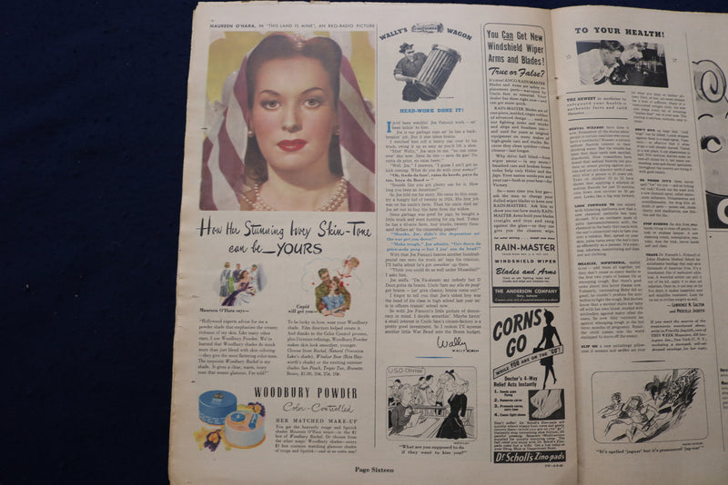 1943 AUGUST 8 THIS WEEK MAGAZINE - MAUREEN O'HARA AD - E 22923
