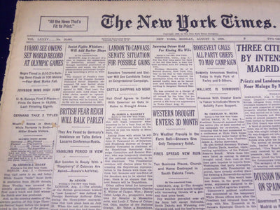 1936 AUG 3 NEW YORK TIMES - 110,000 SEE OWENS SET WORLD RECORD - NT 2093