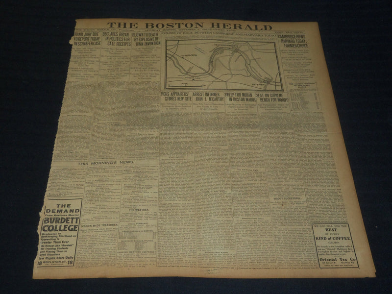1906 SEPTEMBER 8 THE BOSTON HERALD - CAMBRIDGE ROWS HARVARD TODAY - BH 100