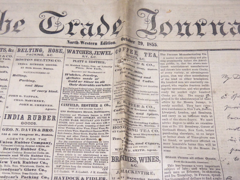 1855 OCTOBER 29 THE TRADE JOURNAL NEWSPAPER - WEBSTER - MURAT - NP 3879K