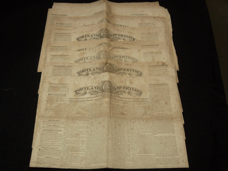 1833-1834 PORTLAND ADVERTISER OF MAINE NEWSPAPER LOT OF 9 ISSUES - NP 3297I