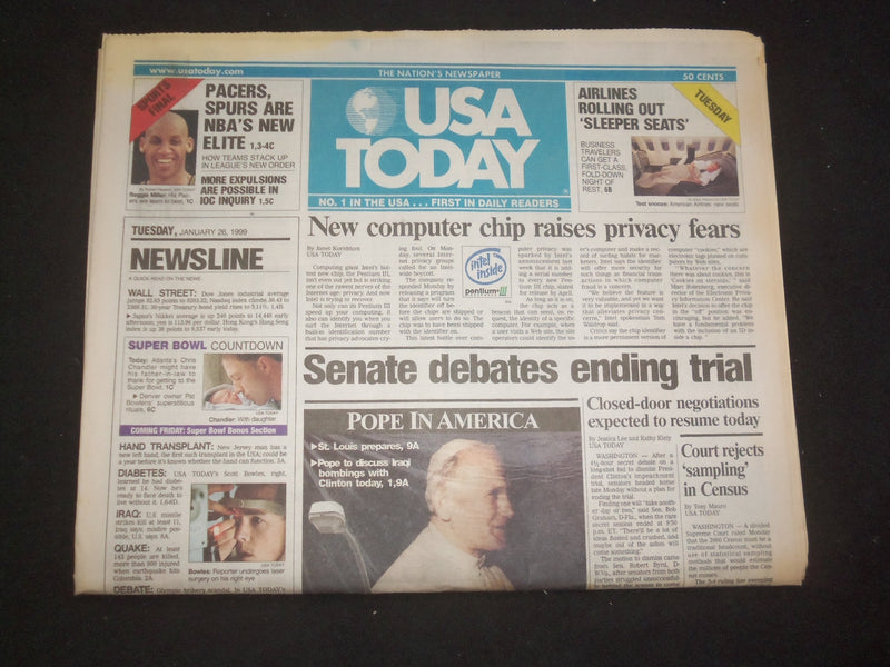 1999 JANUARY 26 USA TODAY NEWSPAPER - SENATE DEBATES ENDING TRIAL - NP 7992