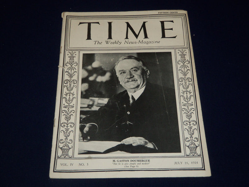 1924 JULY 21 TIME MAGAZINE - M. GASTON DOUMERGUE COVER - T 58