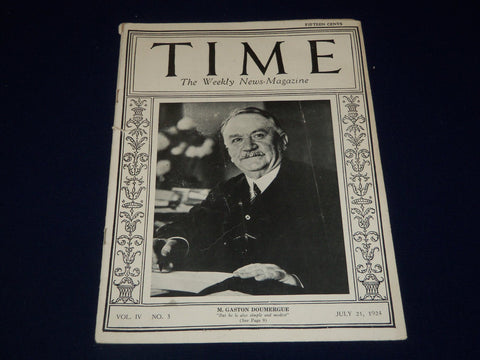 1924 JULY 21 TIME MAGAZINE - M. GASTON DOUMERGUE COVER - T 58