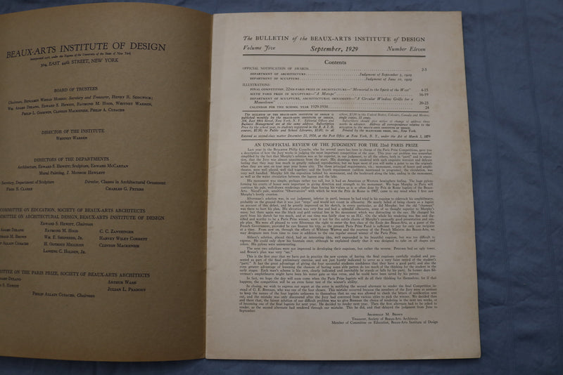 1929 SEP THE BULLETIN OF THE BEAUX-ARTS INSTITUTE OF DESIGN MAGAZINE - ST 5508D