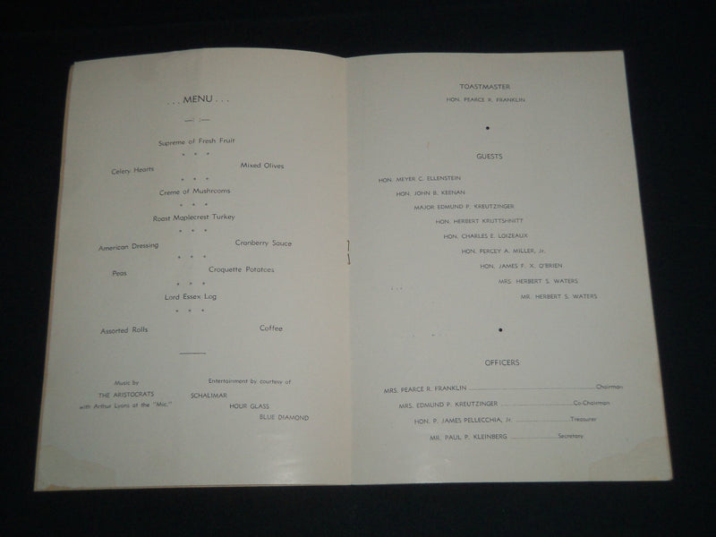 1939 DEC 12 HERMAN BLANK AND RUTH HUEWITZ DINNER COMMITTEE PROGRAM - J 4141