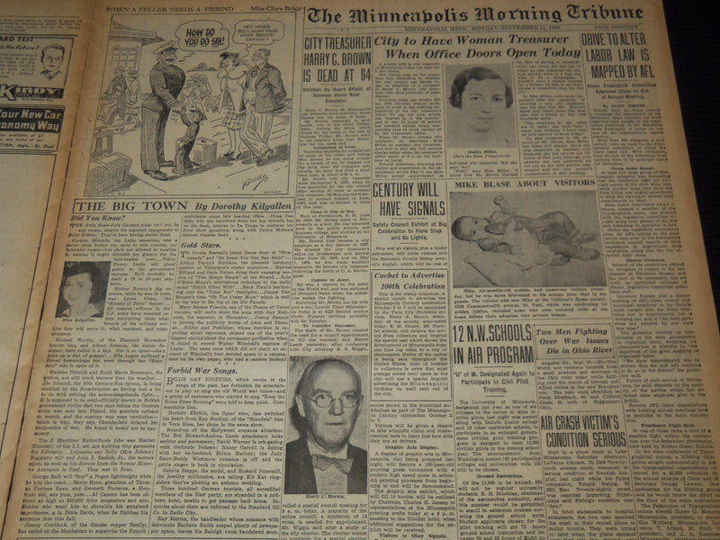 1939 SEPTEMBER 11 MINNEAPOLIS MORNING TRIBUNE - CANADA DECLARES WAR - NT 9527