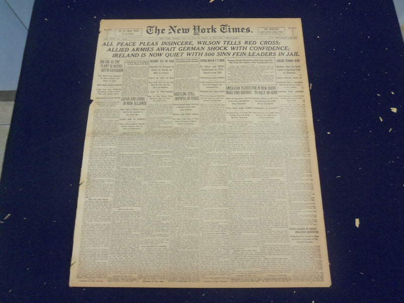 1918 MAY 19 NEW YORK TIMES-PEACE PLANS INSINCERE, WILSON TELLS RED CROSS-NT 8195